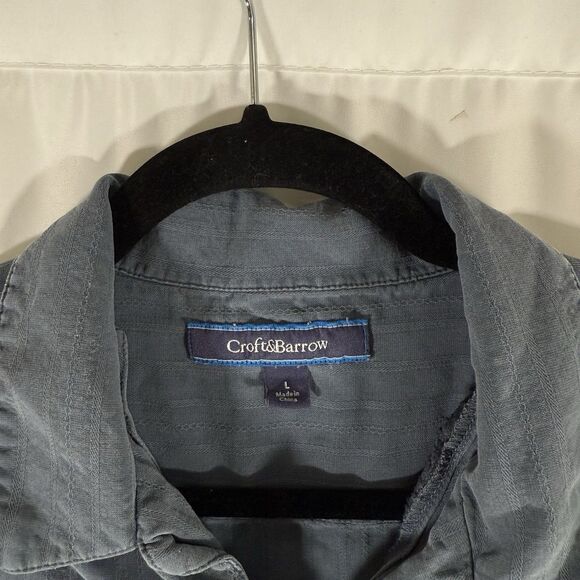 Croft Barrow 100% Silk Shirt Men's Large Blue Button Up Short Sleeve Collared - Picture 4 of 9
